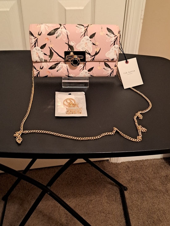 Ted Baker Handbags - Ted Baker Pink Floral Chain Shoulder Bag w/Gold Hardware NWT and Queen charm.